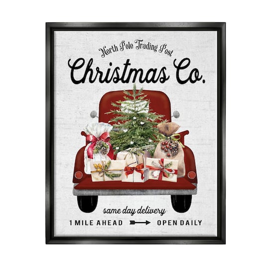 Stupell Industries North Pole Christmas Co. Sign Framed Floater Canvas Wall Art